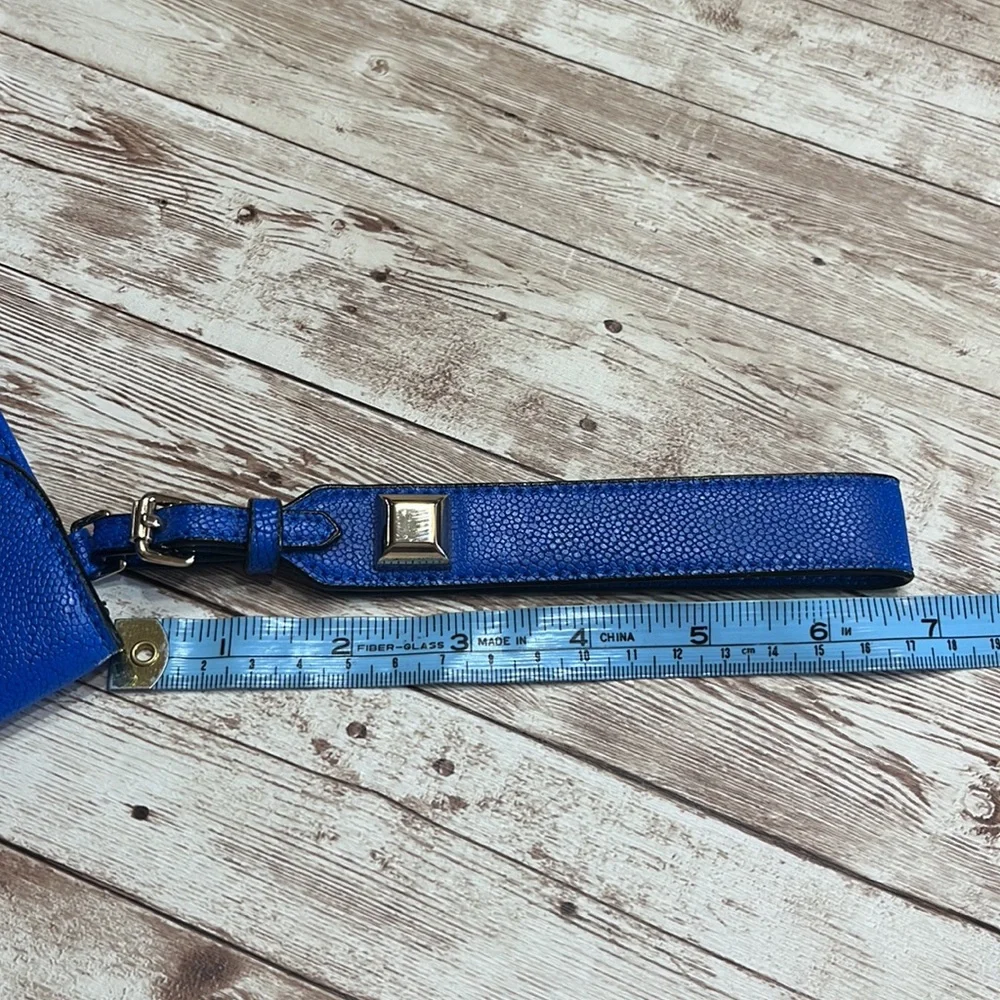 Stella & Dot Blue Leather Clutch with Gold Accents